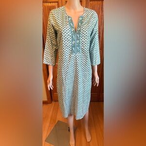 NWT BIBA Kurta Tunic Dress Women Sz 38 Blue Green Floral Print V Neck 1 Piece